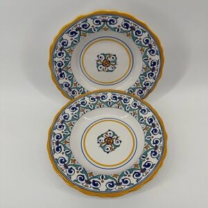 Set of 2 Williams Sonoma Savona Portugal 10.5" Pasta Bowl Floral Blue Yellow